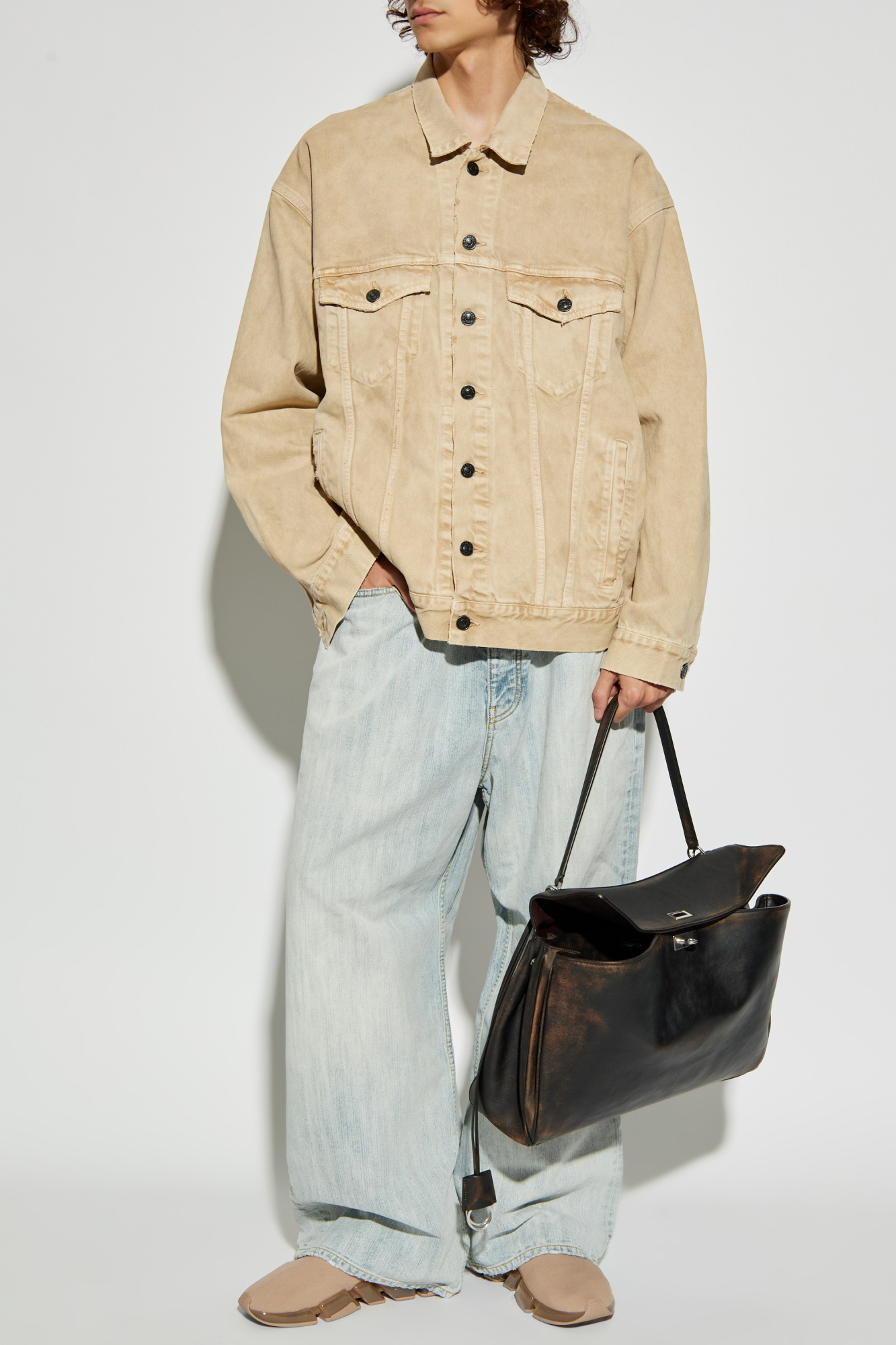 ジャケット・アウター 90s sheer beige double-breasted jacket Single-Breasted Tailored Jacket with Back-Slit Collar